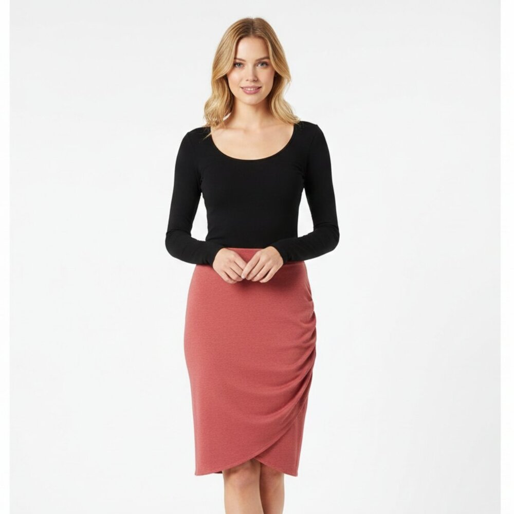 Wilfred Free Aritzia Dark Coral Red Ruched Wrap Midi Skirt Size XXS